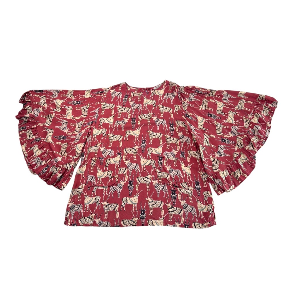 World Market Womens Boho Antelope Tunic Top Sz L/XL Bell Sleeve Novelty Animal - Picture 6 of 9